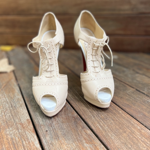 Authentic Christian Louboutin Lace Up Heels Size 37.5 - Picture 2 of 7